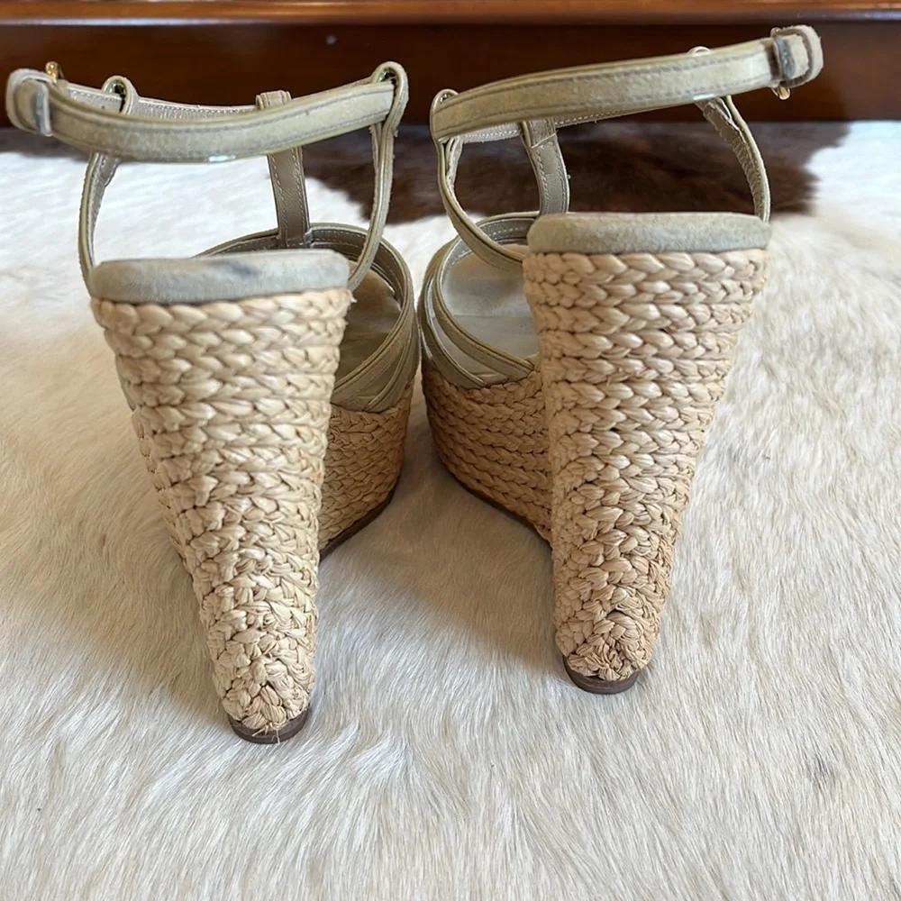 Gucci Beige Suede Caged Espadrille Wedge Sandals Sz 35.5 - Picture 9 of 12